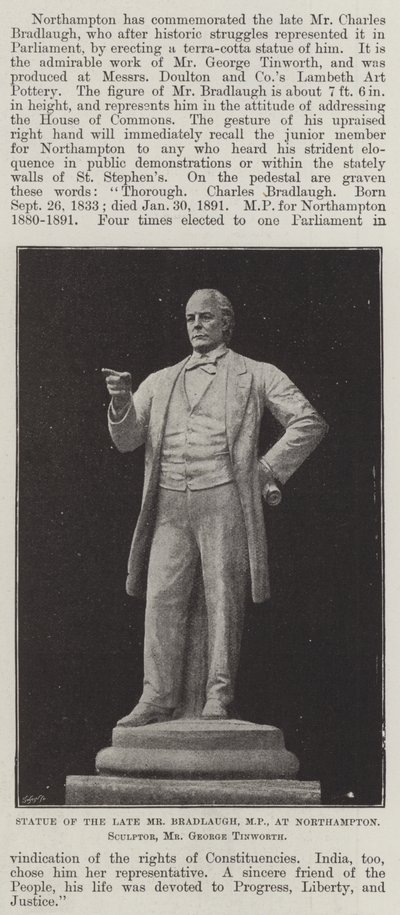 A néhai Bradlaugh parlamenti képviselő szobra Northamptonban, szobrász, George Tinworth úr alkotó: English Photographer