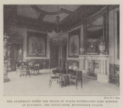 Az apartman, ahol a walesi herceg megvendégelte Lord Robertst az ebéden, az étkező, a Buckingham-palota alkotó: English Photographer