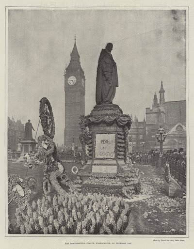 A Beaconsfield-szobor, Westminster, a Primrose napján alkotó: English Photographer