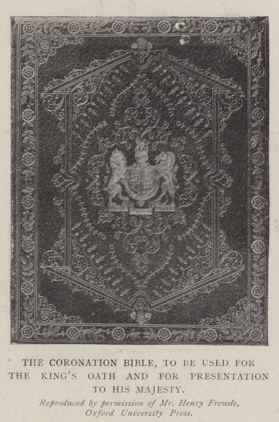 A Koronázási Biblia, amelyet a királyi eskütételhez és a Őfelségének való bemutatáshoz használnak alkotó: English Photographer