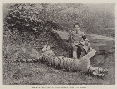 Az első tigris, amelyet Bughwan Singh herceg lőtt, tizenkét éves alkotó: English Photographer