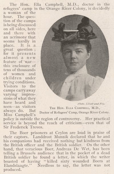 A tiszteletreméltó Ella Campbell, MD, Doctor of Refugees Camp, Orange River Colony alkotó: English Photographer