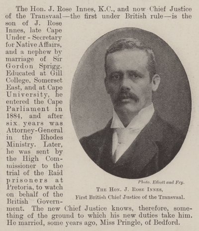 A tisztelt J Rose Innes, Transvaal első brit főbírója alkotó: English Photographer
