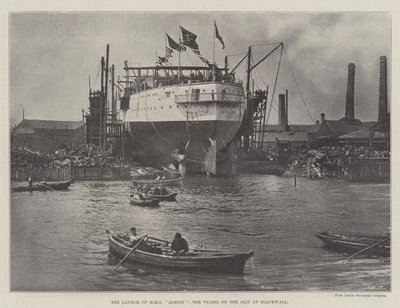 A HMS Albion, a Blackwall siklóján lévő hajó felbocsátása alkotó: English Photographer
