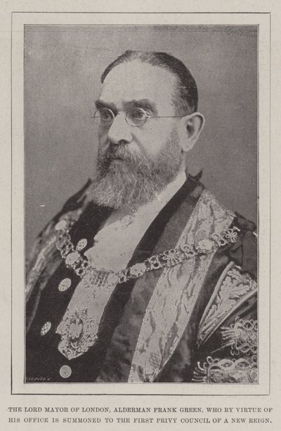 London főpolgármestere, Frank Green alderman, akit hivatalából adódóan beidéznek az új uralkodás első titkos tanácsába. alkotó: English Photographer
