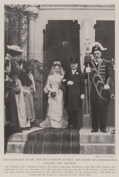 Chauncey Depew úr házassága Nizzában, a menyasszony és a vőlegény elhagyja az egyházat alkotó: English Photographer