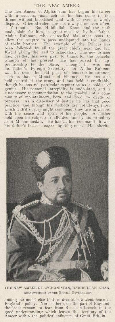 Afganisztán Új Ameerje, Habibullah Khan, a brit kormány elismerte alkotó: English Photographer