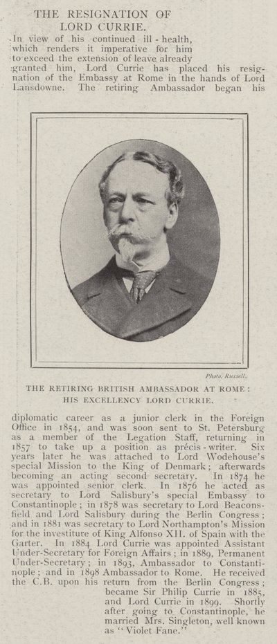 A leköszönő brit nagykövet Rómában, Őexcellenciája Lord Currie alkotó: English Photographer