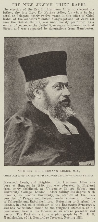 Dr. Hermann Adler tiszteletes, MA, a Nagy-Britannia Egyesített Zsidó Kongregációinak főrabbija alkotó: English Photographer