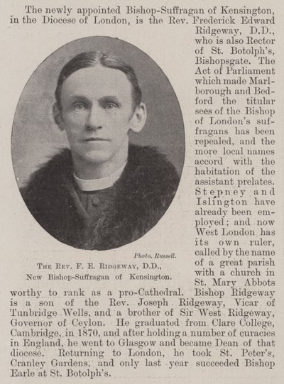 F E Ridgeway tiszteletes, DD, Kensington új püspöke-Suffragan alkotó: English Photographer