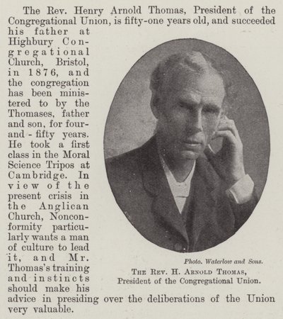Arnold Thomas tiszteletes, a gyülekezeti szakszervezet elnöke alkotó: English Photographer