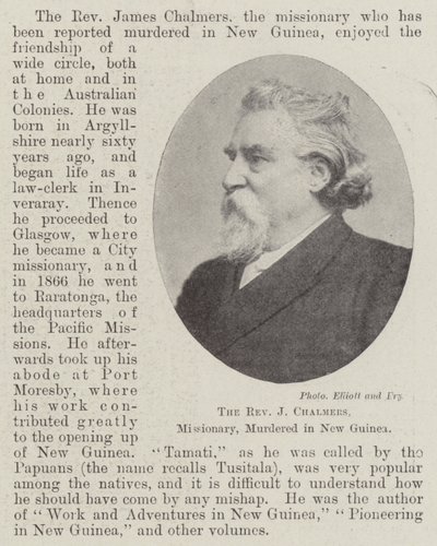 J Chalmers tiszteletes, misszionárius, meggyilkolták Új-Guineában, 1901. április alkotó: English Photographer