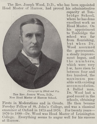 Joseph Wood tiszteletes, DD, a Harrow Iskola új vezetője alkotó: English Photographer