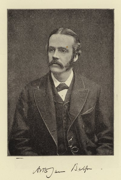 A jobboldal Arthur James Balfour, parlamenti képviselő, írországi főtitkár és a Konzervatív Párt jövőbeli vezetője alkotó: English Photographer