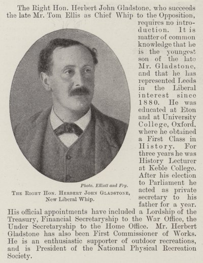 The Right Honorable Herbert John Gladstone, New Liberal Whip alkotó: English Photographer