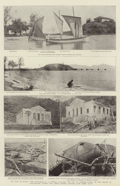 A brazil háború, egy pormagazin felrobbanása Rio de Janeiro mellett, jelenetek a Governador szigetén, ahol a három brit tiszt életét vesztette alkotó: English Photographer