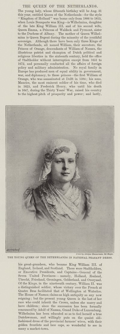 Hollandia fiatal királynője nemzeti paraszti ruhában alkotó: English Photographer