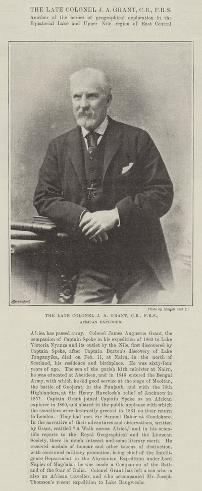 A néhai J A Grant ezredes, CB, FRS, Afrika felfedezője alkotó: English Photographer