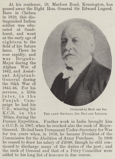 A néhai Sir Edward Lugard tábornok alkotó: English Photographer