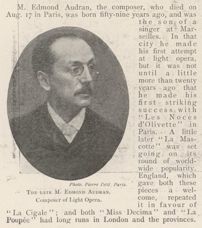 A néhai M. Edmond Audran, a Light Opera zeneszerzője alkotó: English Photographer