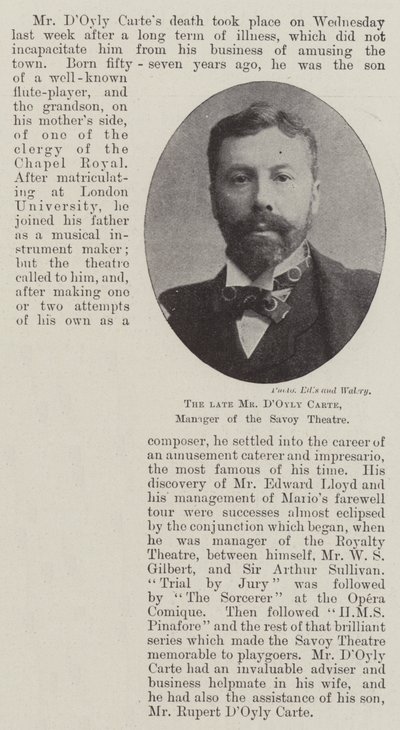 A néhai Mr. DOyly Carte, a Savoy Színház menedzsere alkotó: English Photographer