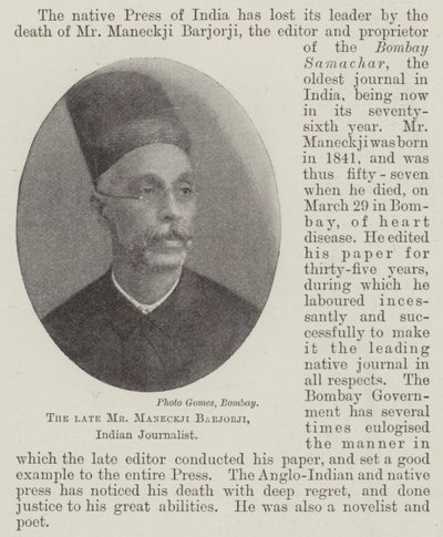 A néhai Maneckji Barjorji úr, indiai újságíró alkotó: English Photographer