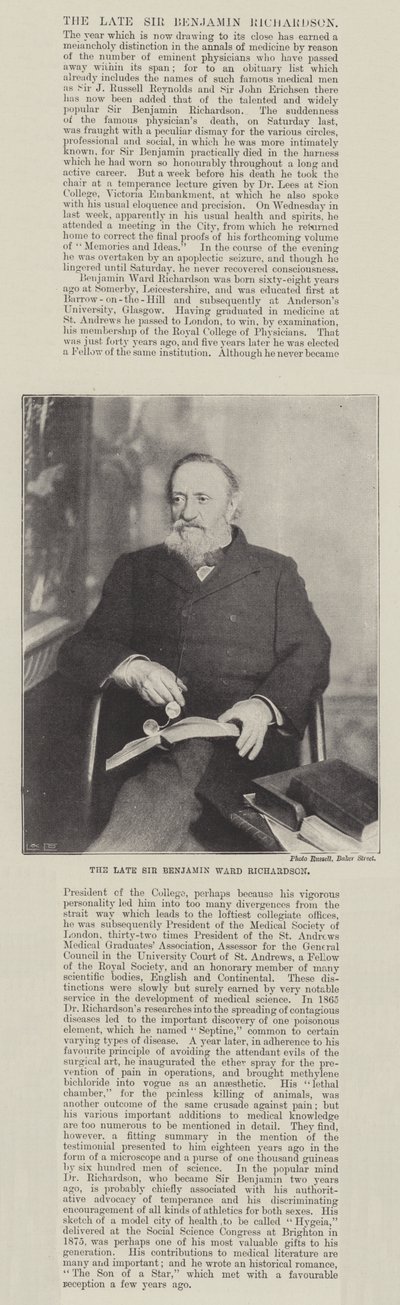 A néhai Sir Benjamin Ward Richardson alkotó: English Photographer