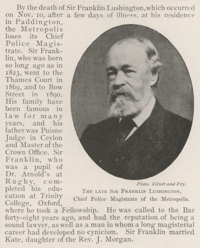 A néhai Sir Franklin Lushington, a Metropolisz rendőrfőbírója alkotó: English Photographer