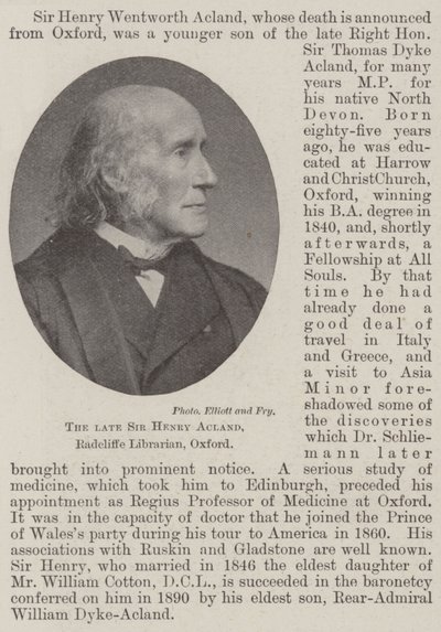 A néhai Sir Henry Acland, Radcliffe könyvtáros, Oxford alkotó: English Photographer