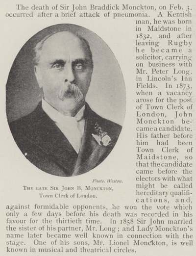 A néhai Sir John B Monckton, London városi tisztviselője alkotó: English Photographer