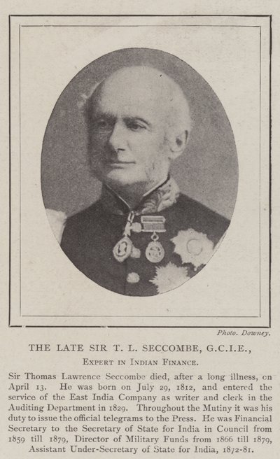 A néhai Sir T L Seccombe, GCIE, az indiai pénzügyek szakértője alkotó: English Photographer