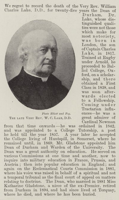 A néhai Very Reverend W C Lake, DD alkotó: English Photographer