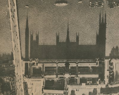 Westminster árnyéka; felülről készült fénykép, amely a Parlament házára néz alkotó: English Photographer