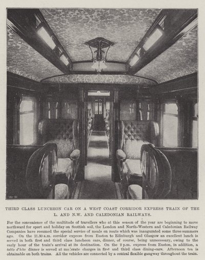 Harmadik osztályú ebédlőautó a nyugati parti folyosó expresszvonaton az L és az ÉNy-i és a Caledonian Railways alkotó: English Photographer