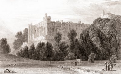 19. századi kilátás az Arundel kastélyra, Arundel, West Sussex, Anglia. Churton 1836-ban megjelent Portré- és Tájképtárából. alkotó: English School