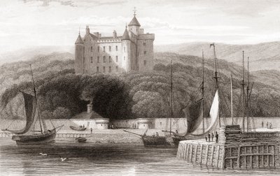19. századi kilátás a Dunrobin kastélyra, Sutherland, Skócia. Churton 1836-ban megjelent Portré- és Tájképtárából. alkotó: English School