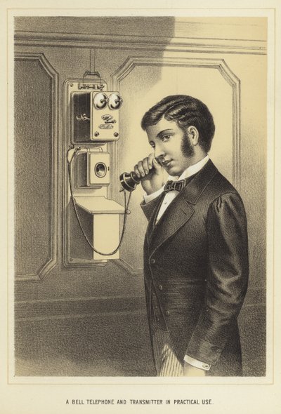 Egy Bell telefon és adó praktikus használatban alkotó: English School