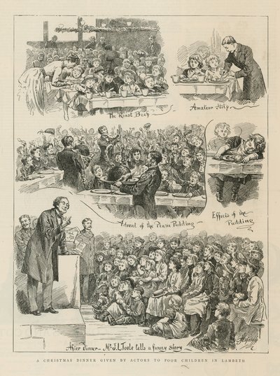 Színészek karácsonyi vacsorája szegény gyerekeknek Lambethben alkotó: English School