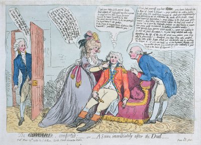 Egy gyáva megvigasztalódott, vagy Jelenet közvetlenül a párbaj után, J. Aitken kiadója 1789-ben (kézzel színezett rézkarc) alkotó: English School