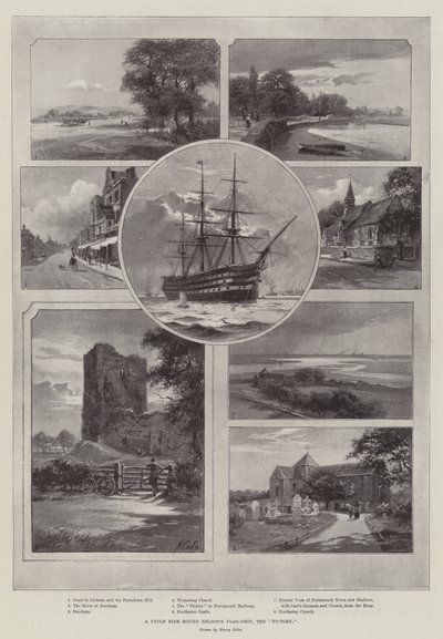 Kerékpárút Nelson zászlóshajója körül, a „győzelem” (litho) alkotó: English School