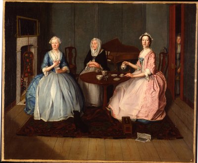Egy család egy belső térben teázva, 1740 körül alkotó: English School