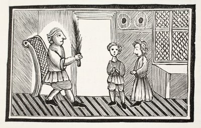 Egy apa és fiai, illusztráció a Chap-books of the Eightenth Century-ből, John Ashton, pub. 1882 alkotó: English School