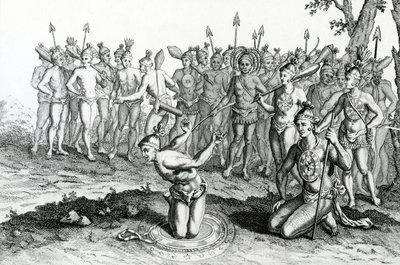 Egy floridai király tanácsot adott a bűvészével, mielőtt csatába indult, illusztrációja a Moores Voyages and Travelsből, 1778 alkotó: English School