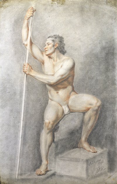 Férfi akt bottal, 1770 körül (színes kréták papíron) alkotó: English School