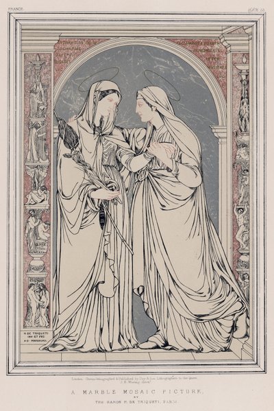 H de Triqueti báró márványmozaikképe, Párizs (chromolitho) alkotó: English School