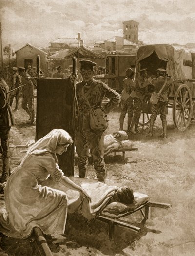 Egy sebesült katonákkal foglalkozó orvosi állomás, 1914-1919 alkotó: English School