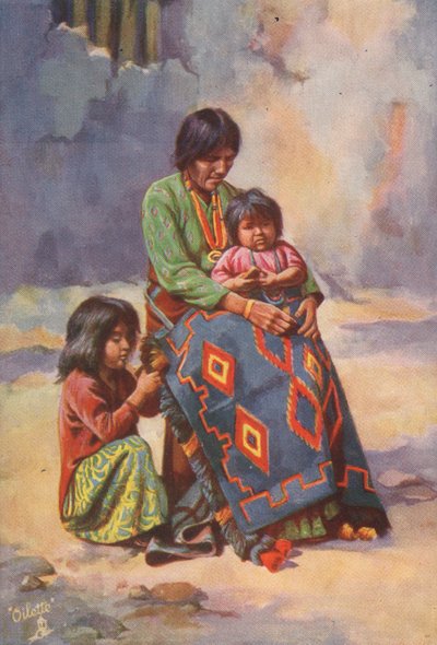 Navajo indián indián asszony és gyermekei (színes litográfia) alkotó: English School