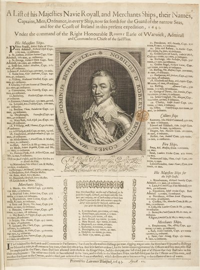 A haditengerészeti hajózási jegyzék Warwick grófjának portréjával alkotó: English School