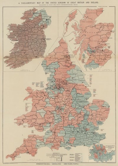 Nagy-Britannia és Írország Egyesült Királyságának parlamenti térképe (színes litó) alkotó: English School