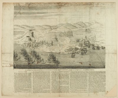 Karthágó városának, kikötőjének és erődjének perspektivikus tervezete 1739-ben, 1741-ben megjelent (vonalmetszet) alkotó: English School
